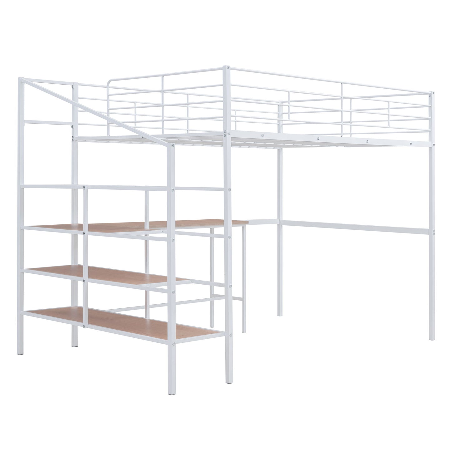 Full Size Loft Bed With Desk And Lateral Storage Ladder - White
