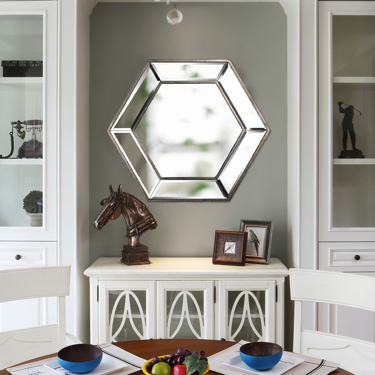 Hexagon Wall Mirror With Contemporary Glass Design, Home Decor Accent Mirror For Living Room, Entryway, Bedroom - Silver