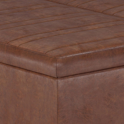 Ellis - Coffee Table Storage Ottoman - Distressed Saddle Brown