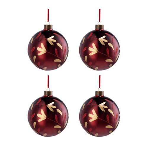 Christmas Ball Ornaments, Glass Decorative Hanging Ball Christmas Tree Ornaments, For Holiday Party Decorations (Set of 4) - Red