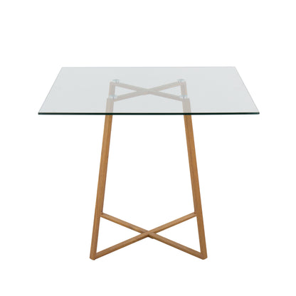 Cosmo - Contemporary Square Dining Table With Natural Legs - Clear