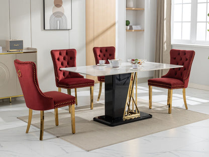 Nikki - Modern, High-End Tufted Solid Wood Contemporary Velvet Upholstered Dining Chair With Golden Stainless Steel Plating Legs, Nailhead Trim (Set of 2) - Burgundy