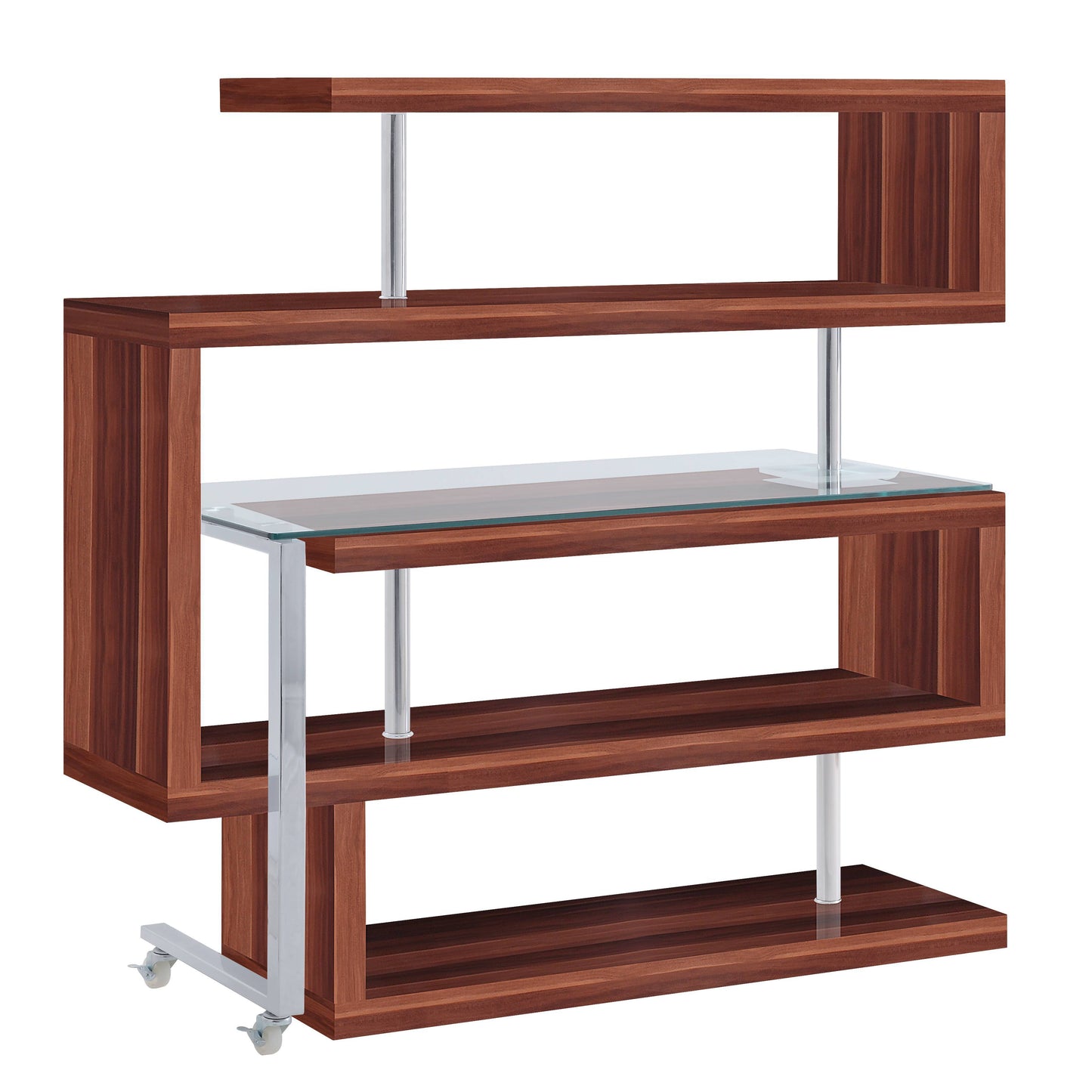 Buck II - Clear Glass, Chrome High Gloss Writing Desk With Shelf - Walnut