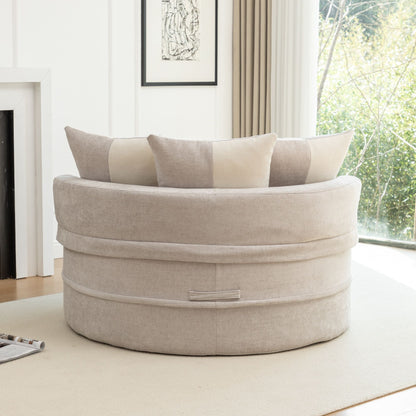Modern Oversized Round Barrel Accent Chair With Ottoman - Velvet Upholstered Lounge Armchair With 5 Pillows For Living Room Or Bedroom - Gray