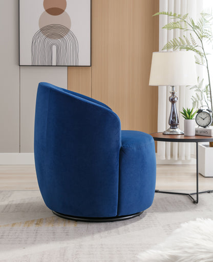 Velvet Fabric Swivel Accent Armchair Barrel Chair With Black Powder Coating Metal Ring - Blue