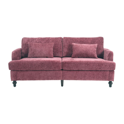 Mid Century Modern Chenille Fabric Loveseat Sofa, 2 Seat Upholstered Couch With Wood Feet - Wine Red