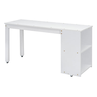 Full Size Loft Bed With Retractable Writing Desk And 3 Drawers With Storage Stairs And Shelves - White