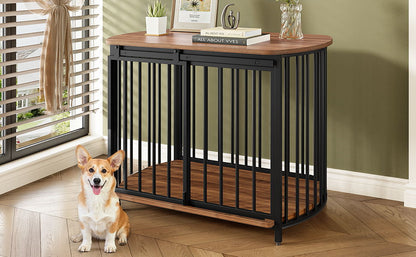 Furniture Style Dog Crate For Small And Medium Dogs, Wooden Cage Indoor Kennel Furniture, Modern Dog Crate End Table With Double Doors - Brown