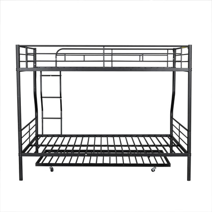 Full Long Over Queen Metal Bunk Bed With Trundle - Black