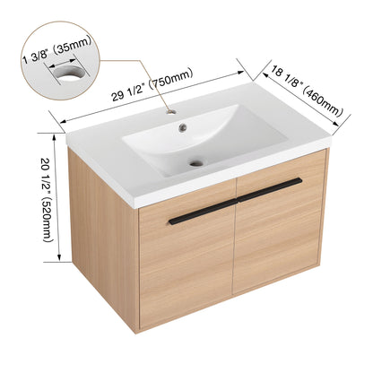 Bathroom Vanity With Resin Countertop Sink, 30" 2 Doors Cabinet Set - Oak