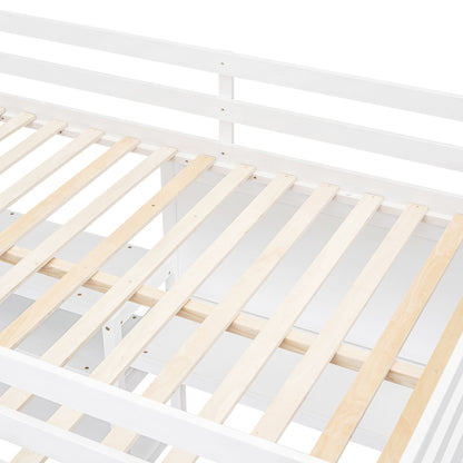 Full Size Loft Bed With Shelves, Desk And Writing Board - White