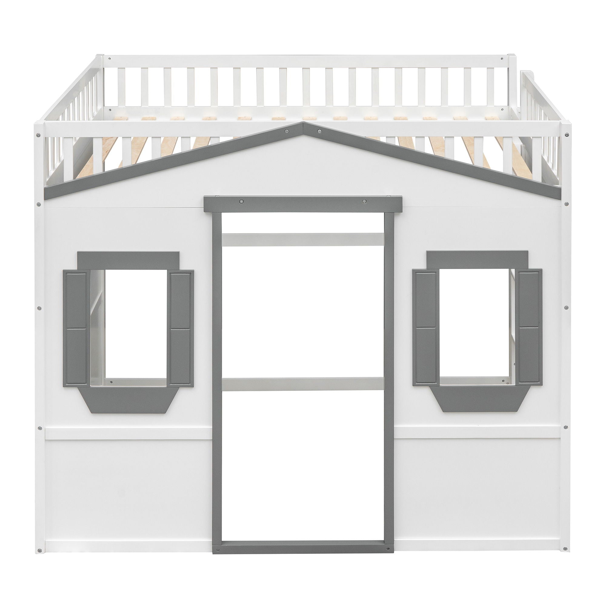 Full Size House Loft Bed With Ladder - White / Gray