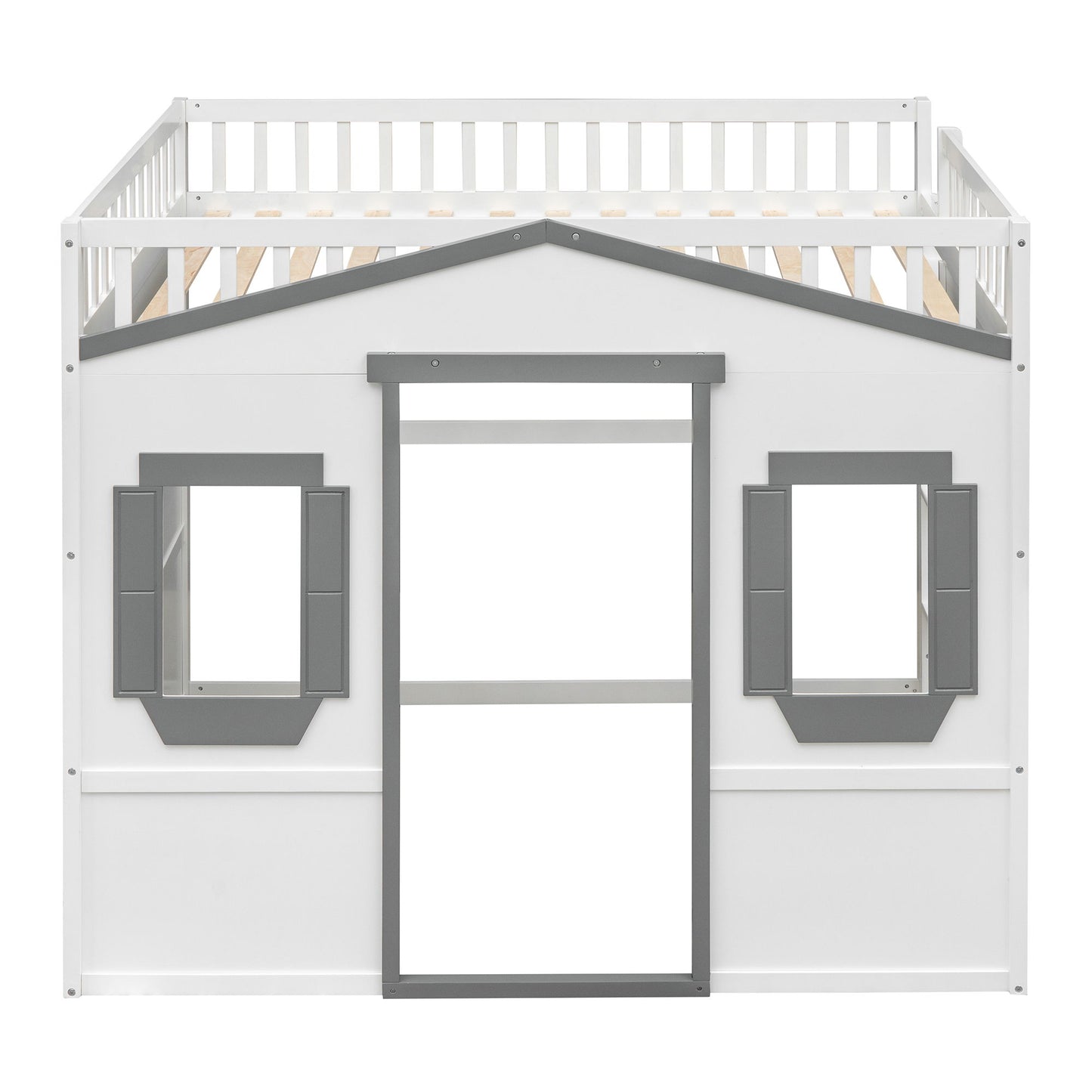 Full Size House Loft Bed With Ladder - White / Gray