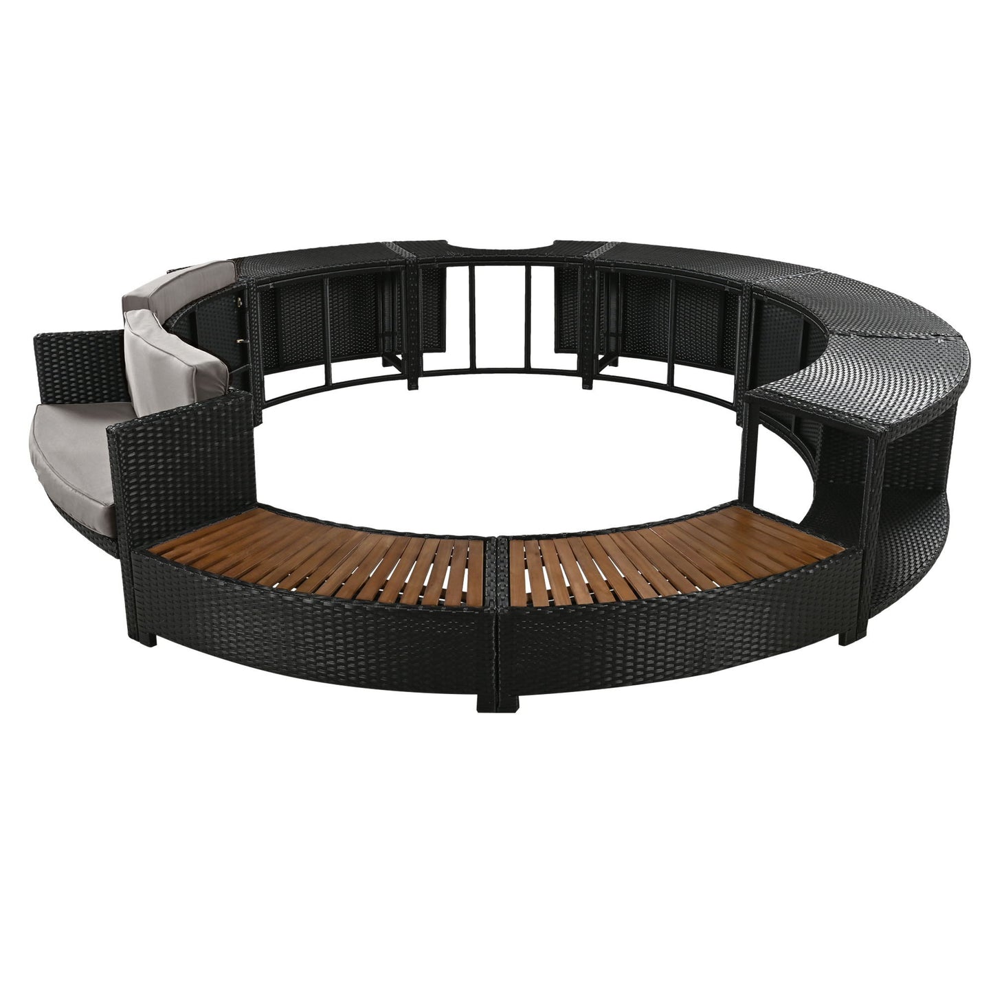 Spa Surround Spa Frame Patio Rattan Sofa Set With Storage Spaces, Mini Sofa And Comfortable Cushion For Patio, Backyard - Gray