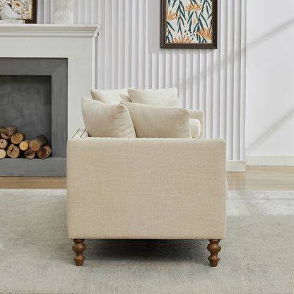 Chenille Upholstered Chaise Lounge With Nailheads, Sleeper Sofa Couch With 4 Throw Pillows & 2 Bolsters, Daybed With Rubberwood Legs - Beige