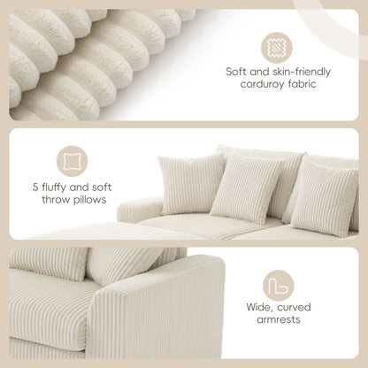 Sectional With Bluetooth Speakers L Shaped Couch With Console USB Charger, Cup Holders Storage Ottoman Deep And Wide Seat Cloud Sofa - Cream