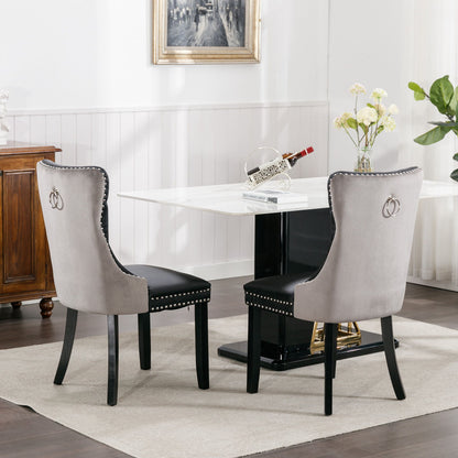 Nikki - Modern, High-End Tufted Solid Wood Contemporary And Velvet Upholstered Dining Chair With Wood Legs Nailhead Trim (Set of 2) - Black / Gray