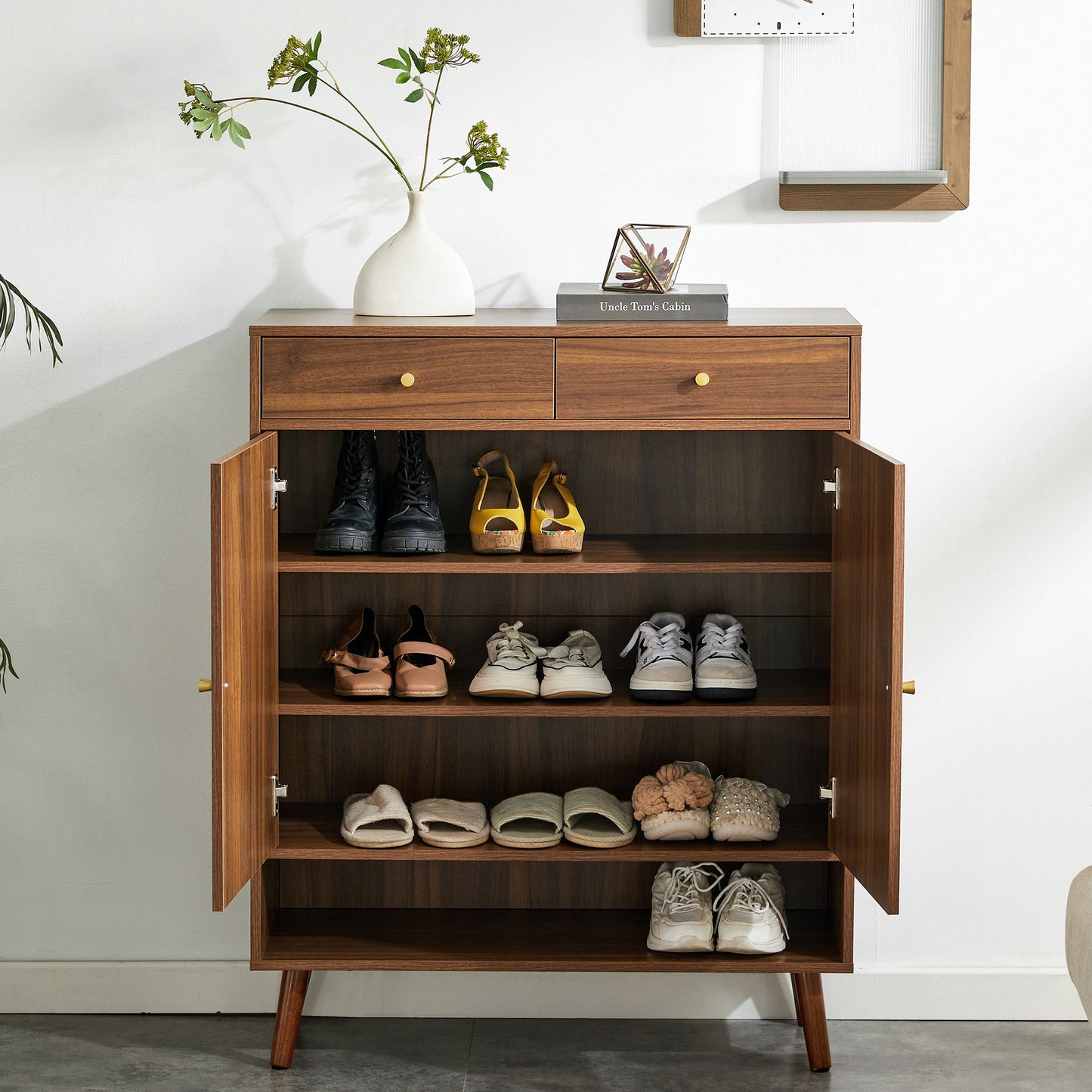 Multi Functional Modern Minimalist Shoe Cabinet Perfectly Blends Into Nordic, Japanese, And Industrial Style Homes - Walnut