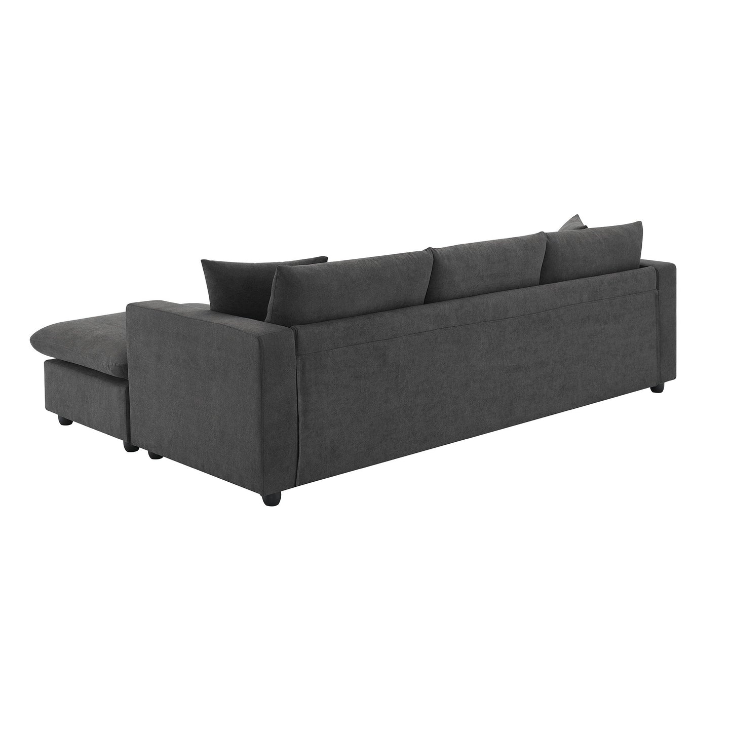 Modern Sectional Sofa, L-Shaped Couch Set With 2 Free Pillows, 4 Seat Polyester Fabric Couch Set With Convertible Ottoman - Dawn Gray