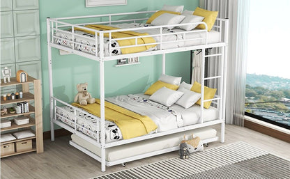 Full Over Full Metal Bunk Bed With Trundle - White