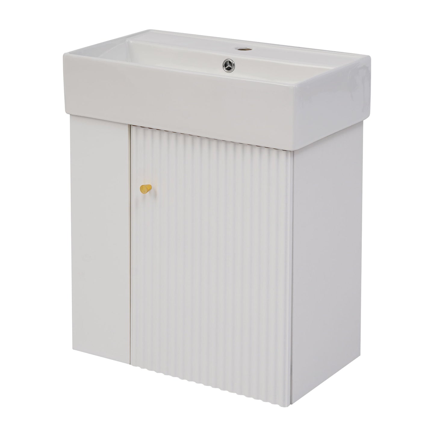 Modern Floating Bathroom Vanity With Ceramic Basin Perfect For Small Bathrooms, Left Side Storage - White