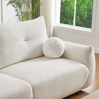 Lamb's Wool 2 Seater Cushion Sofa Comfortable Sofa For Living Room Bedroom And Other Casual Spaces Lamb's Wool Sofa With 2 Cushions And 2 Ball Pillows - White