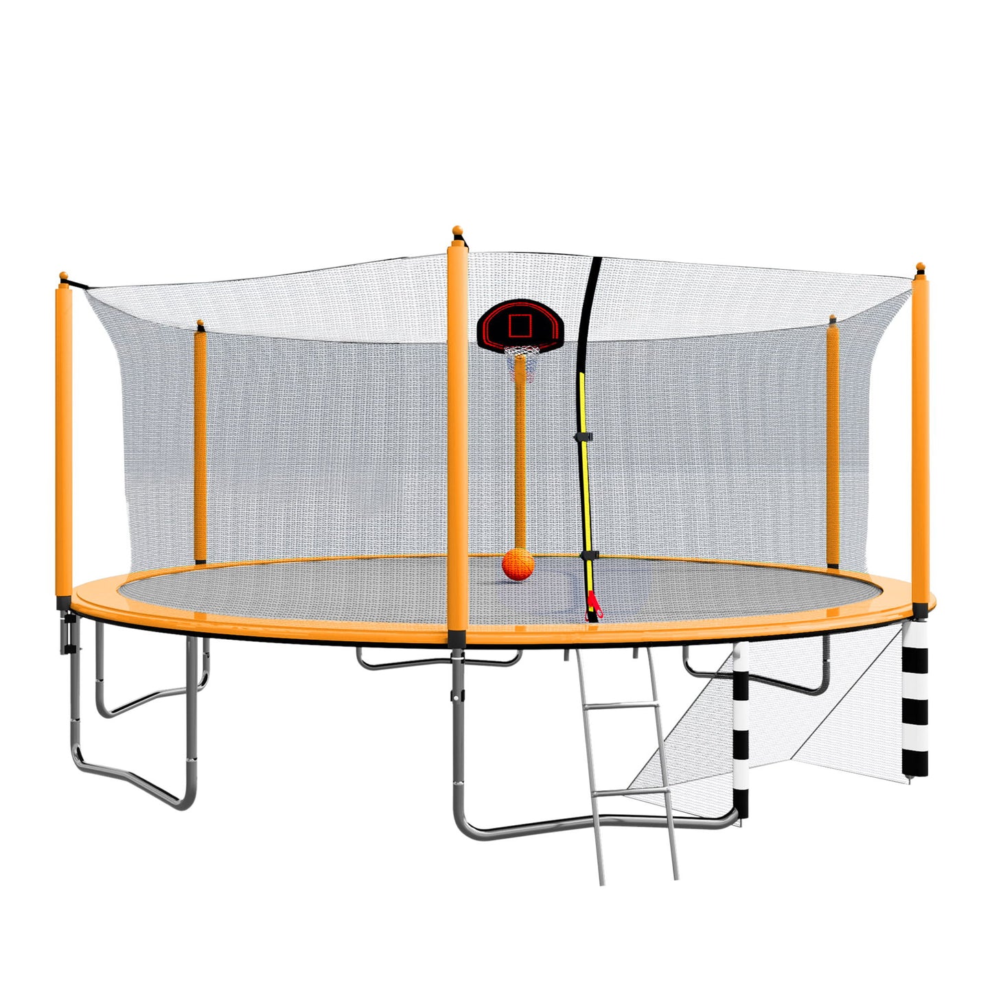 16Ft Trampoline With Basketball Hoop Pump And Ladder (Inner Safety Enclosure) With Soccer Goal - Orange