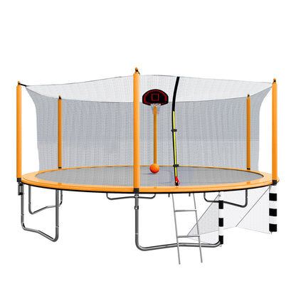 16Ft Trampoline With Basketball Hoop Pump And Ladder (Inner Safety Enclosure) With Soccer Goal - Orange