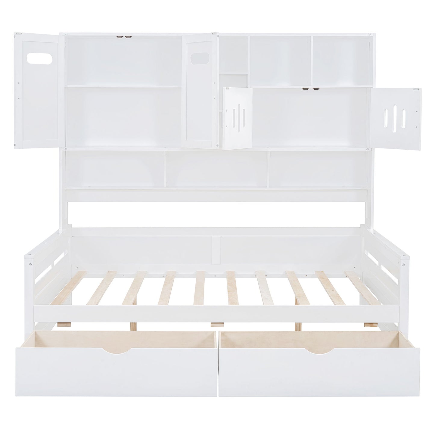 Full Size Daybed With 2 Drawers And All In One Cabinet And Shelf - White