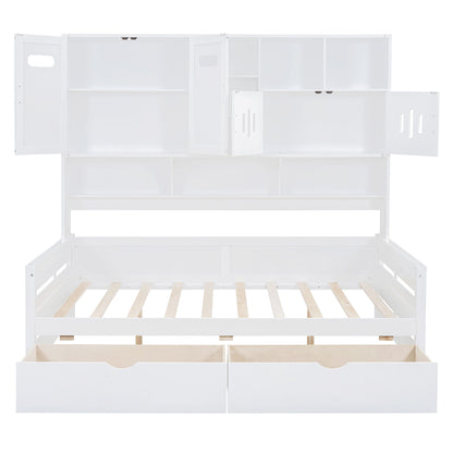 Full Size Daybed With 2 Drawers And All In One Cabinet And Shelf - White