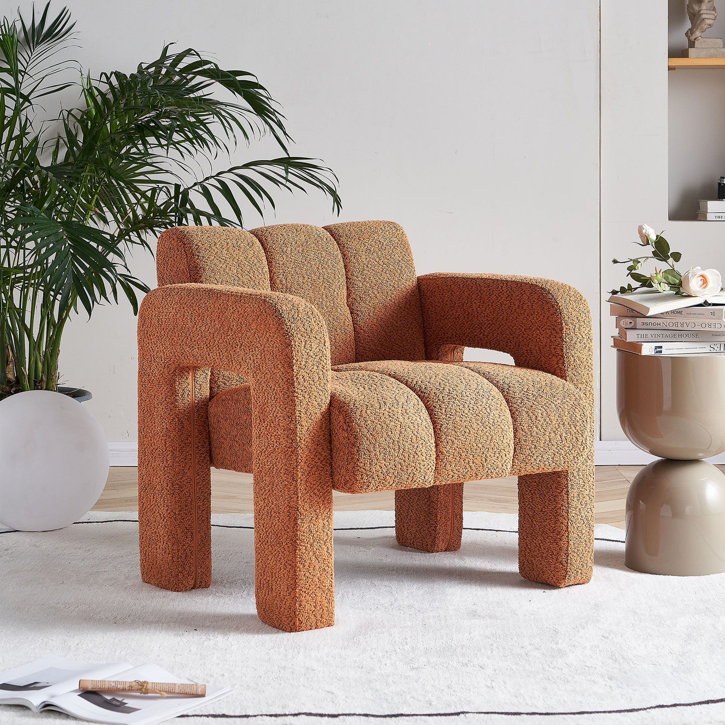 31.10" Wide Boucle Upholstered Accent Chair - Orange