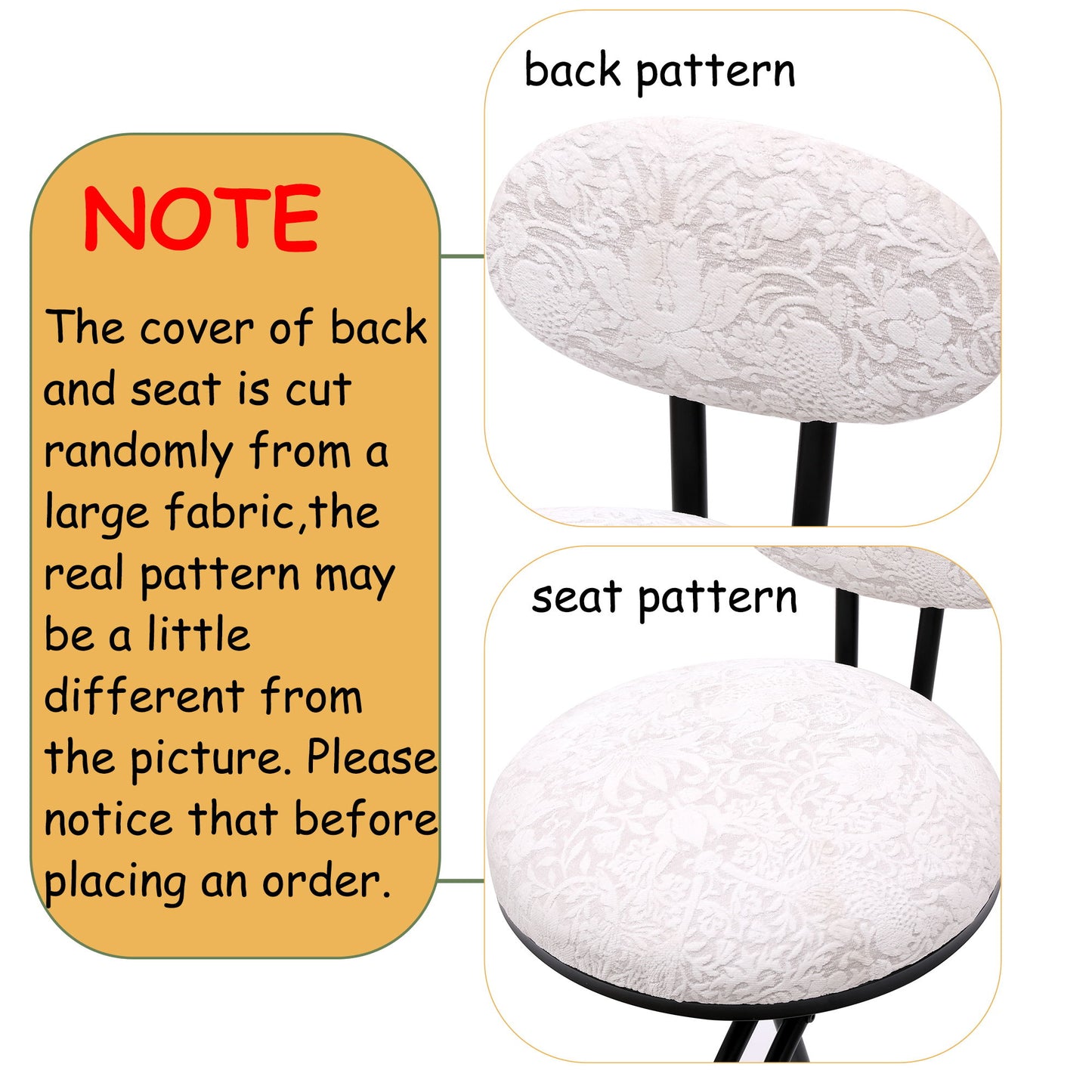 Round Print Bar Stools (Set of 2) Metal Upholstered Chairs For Kitchen Island & Dining Rooms - Black & White Print