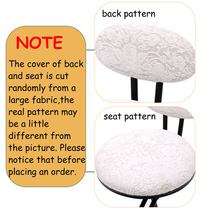 Round Print Bar Stools (Set of 2) Metal Upholstered Chairs For Kitchen Island & Dining Rooms - Black & White Print