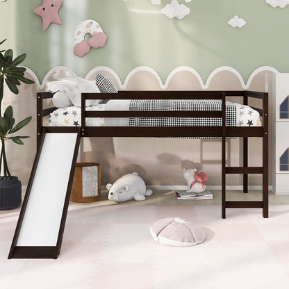 Twin Loft Bed With Slide, Multifunctional Design - Espresso