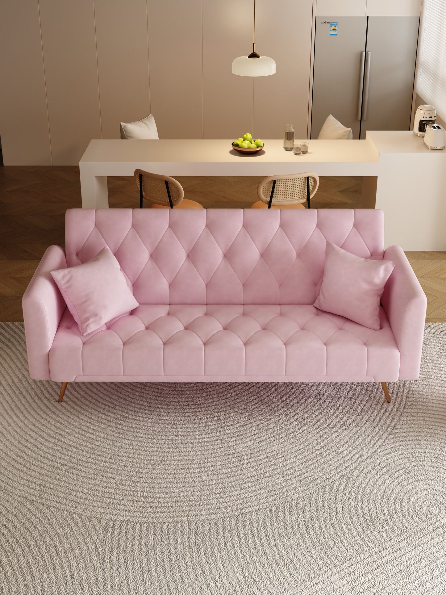Convertible Double Folding Living Room Sofa Bed - Pink