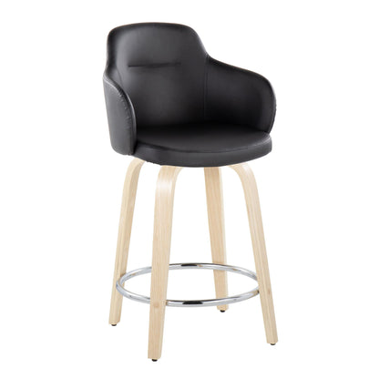 Boyne - Contemporary Fixed Height Counter Stool With Swivel With Round Footrest (Set of 2) - Natural / Black