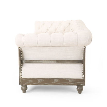 Comfy 3 Seat Sofa With Wooden Legs, Retro Style For Living Room - Beige