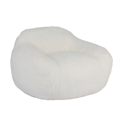 Giant Bean Bag Chair For Adults, Spacious Memory Foam Bean Bag Sofa With Armrests Teddy Fabric, Comfy Seating For Living Room Or Bedroom - Off White