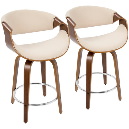 Curvini - Mid-Century Modern Counter Stool (Set of 2) - Walnut / Cream