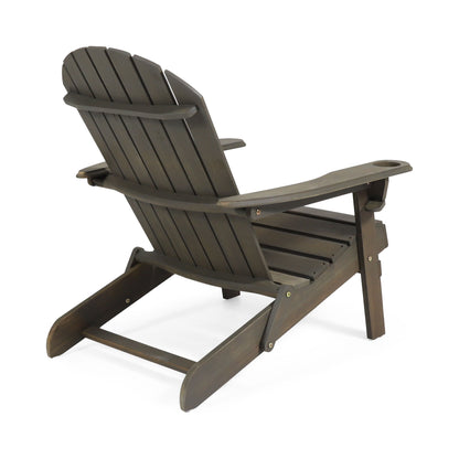 Zenithia - Outdoor Foldable Adirondack Chair With 2 Cup Holders - Gray