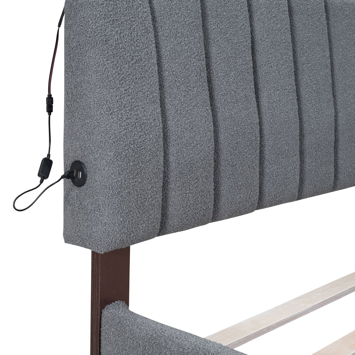 Queen Size Upholstered Platform Bed With Twin Long Trundle - Gray