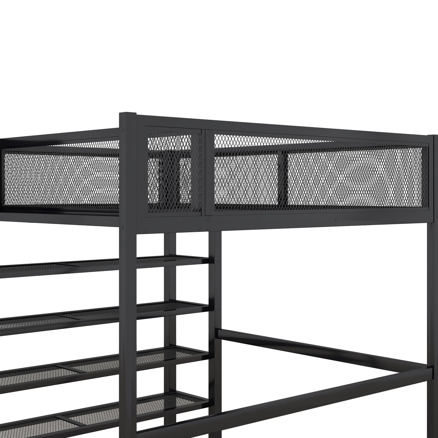 Full Size Loft Bed With 4 Tier Shelves And Storage - Black
