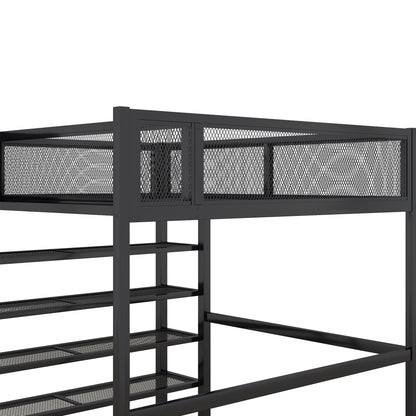 Full Size Loft Bed With 4 Tier Shelves And Storage - Black