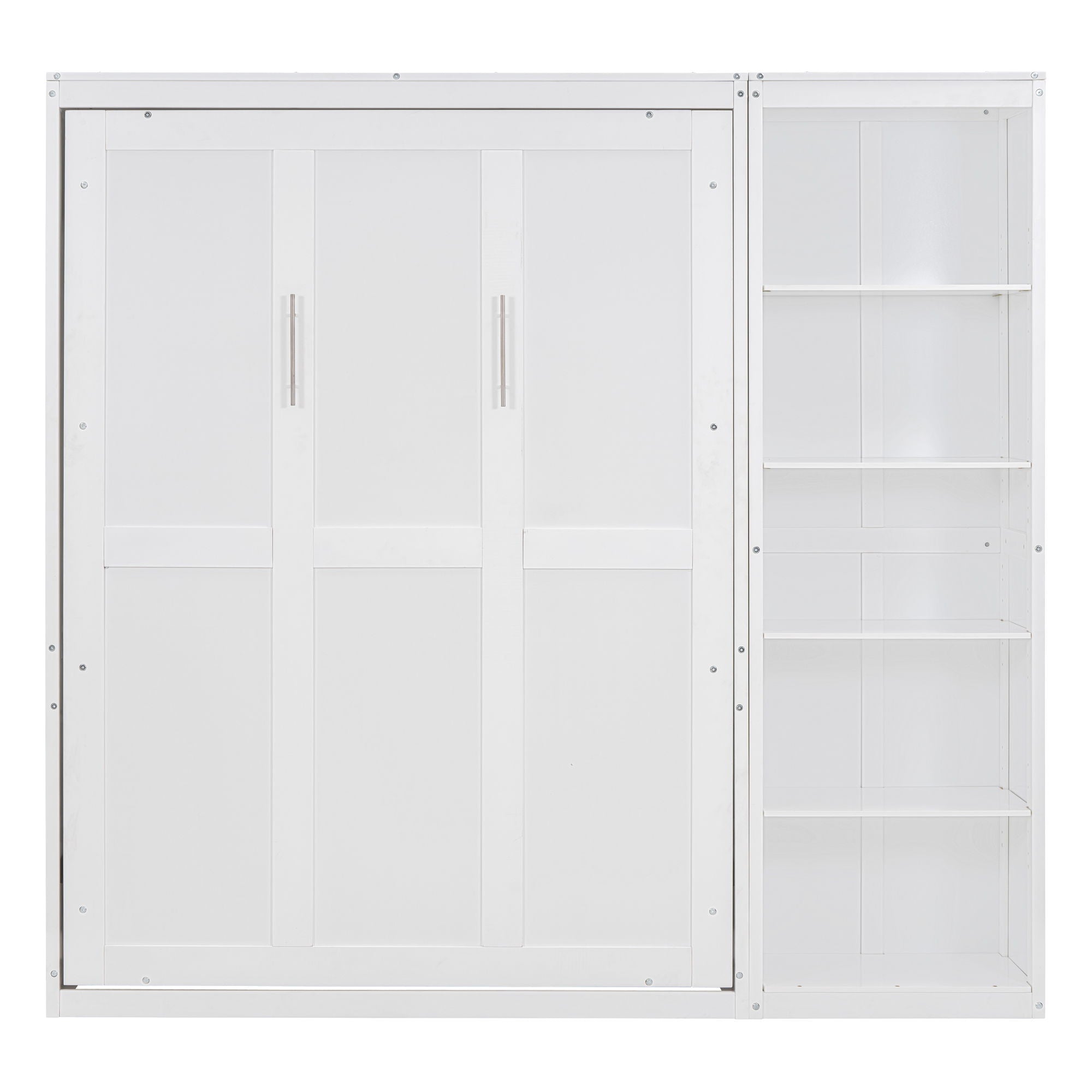 Full Size Murphy Wall Bed With Shelves - White