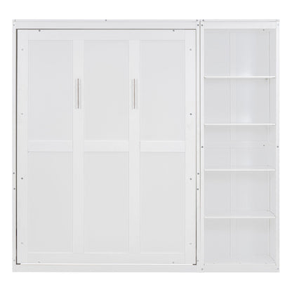 Full Size Murphy Wall Bed With Shelves - White
