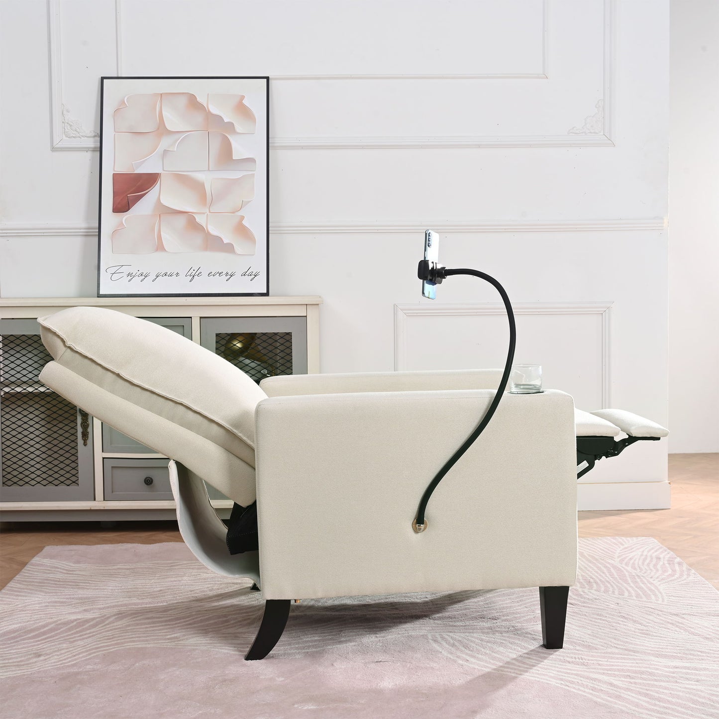 Recliner Chairs For Adults, Adjustable Recliner Sofa With Mobile Phone Holder & Cup Holder, Modern Reclining Chairs Fabric Push Back Recliner Chairs For Living Room, Bedroom - Beige