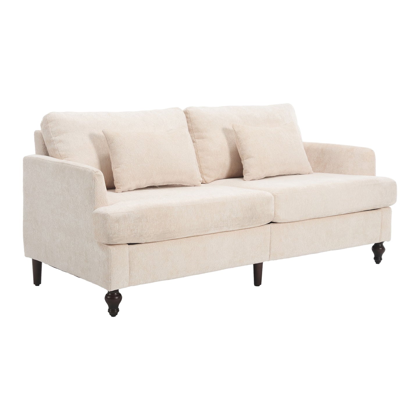 Mid Century Modern Chenille Fabric Loveseat Sofa With Brown Wood Feet, 2 Seat Upholstered Couch For Living Room And Bedroom - Beige