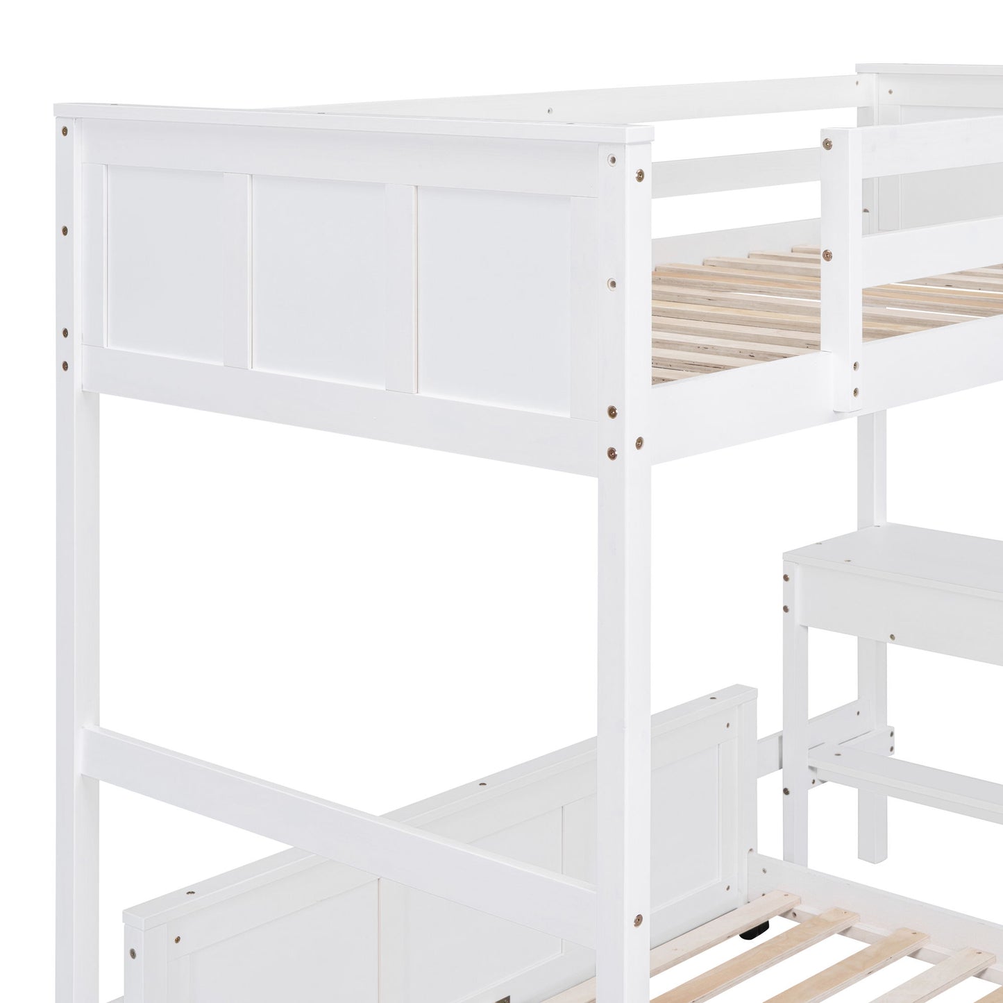 Twin Over Full Bunk Bed With Desk - White