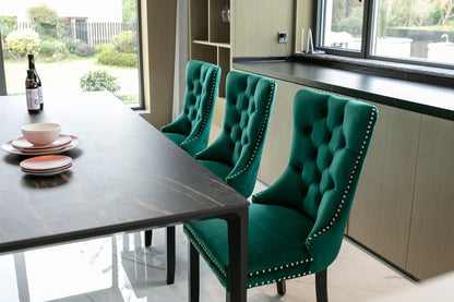 Nikki - Modern, High-End Tufted Solid Wood Contemporary Velvet Upholstered Dining Chair With Wood Legs Nailhead Trim (Set of 2) - Green