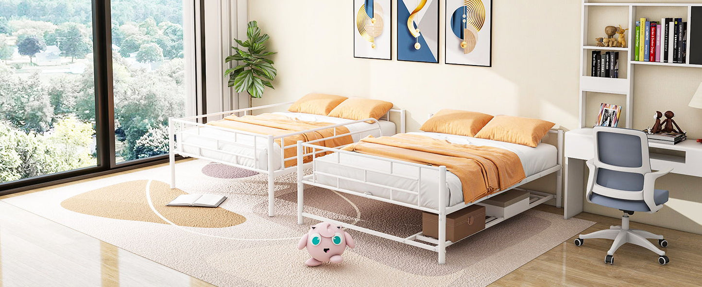 Full Over Full Bunk Bed With Shelf And Guardrails - White